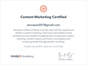 Hubspot Content Marketing Certification