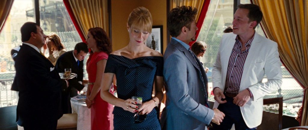 Elon Musk and Robert Downey Jr. a.k.a Tony Stark share screen in Iron Man 2.
